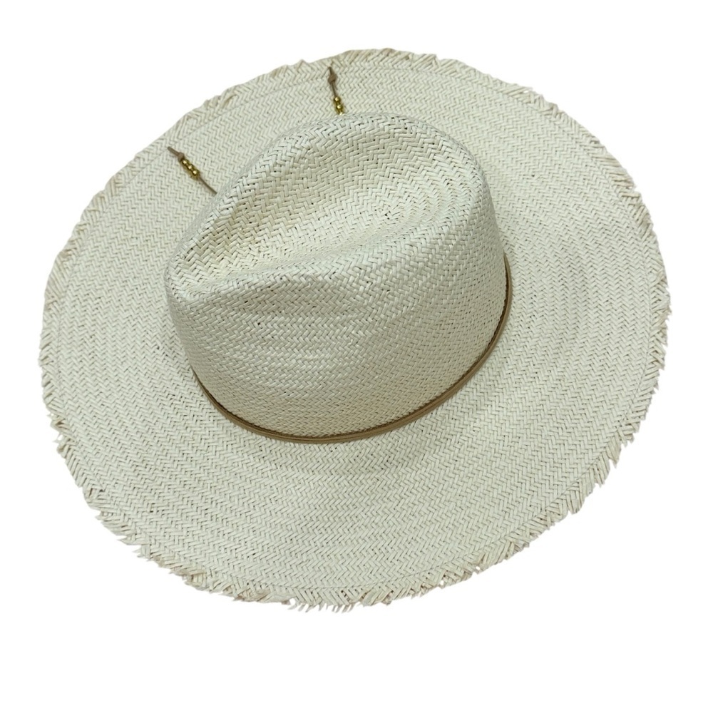 J. McLaughlin NWT Women’s Offshore Straw Hat Natural $148 Rope Trim Gold Beads - Picture 9 of 11